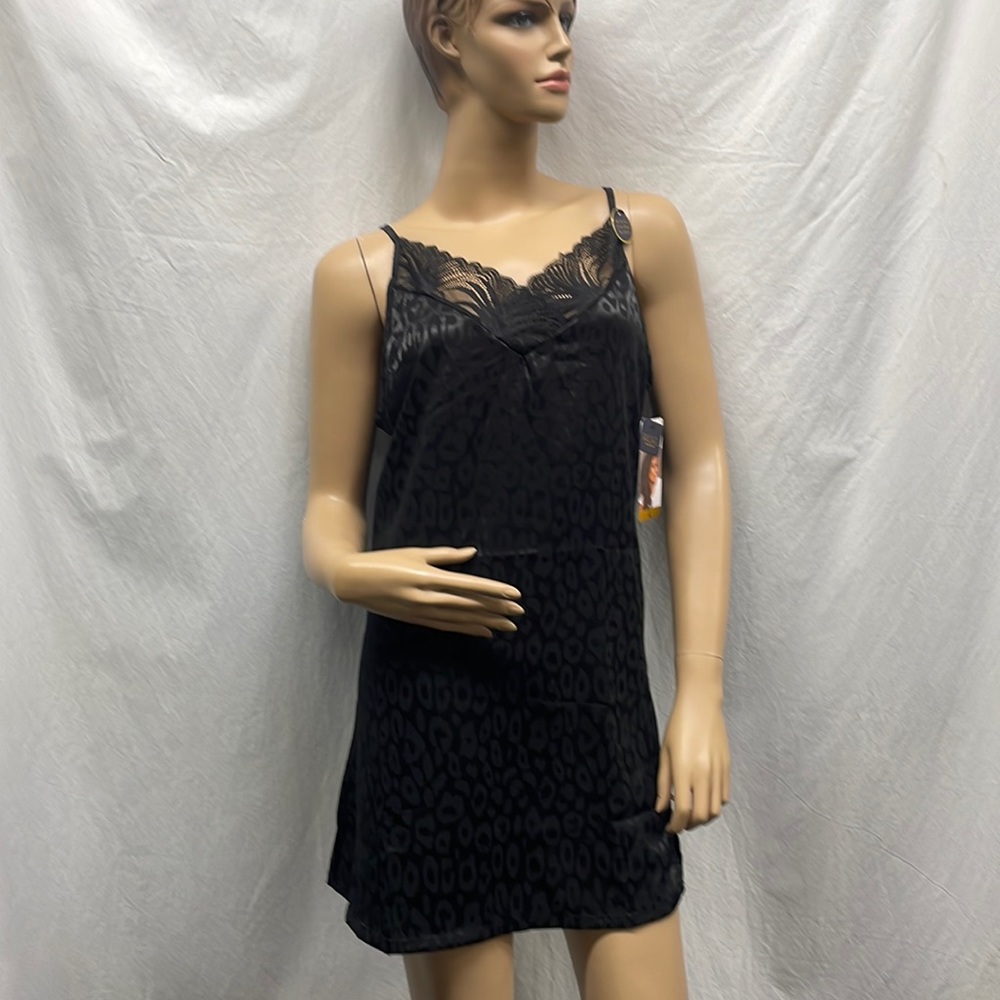 RACHEL Rachel Roy Womens Black Satin Lace Detailing Side Slit Chemise